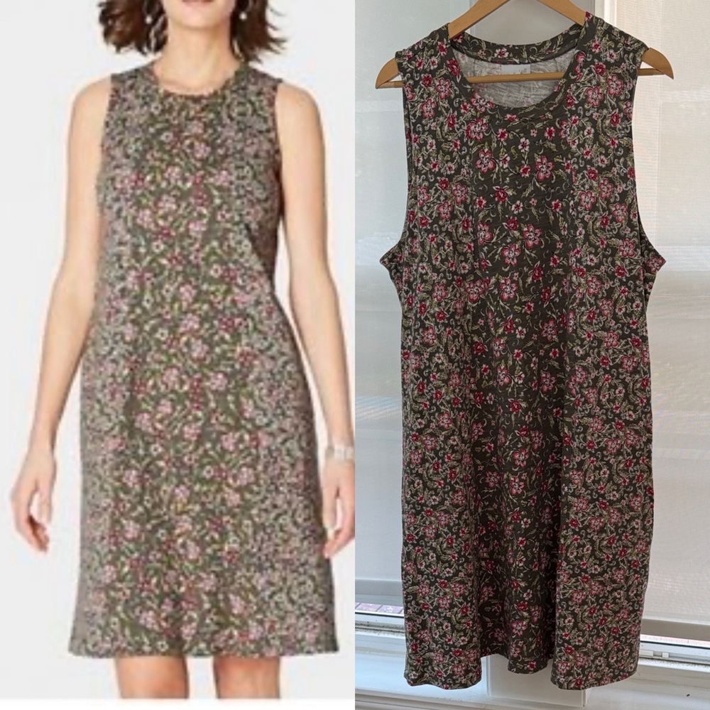 📌J. Jill XL Olive Green & Pink Floral Tshirt Dress